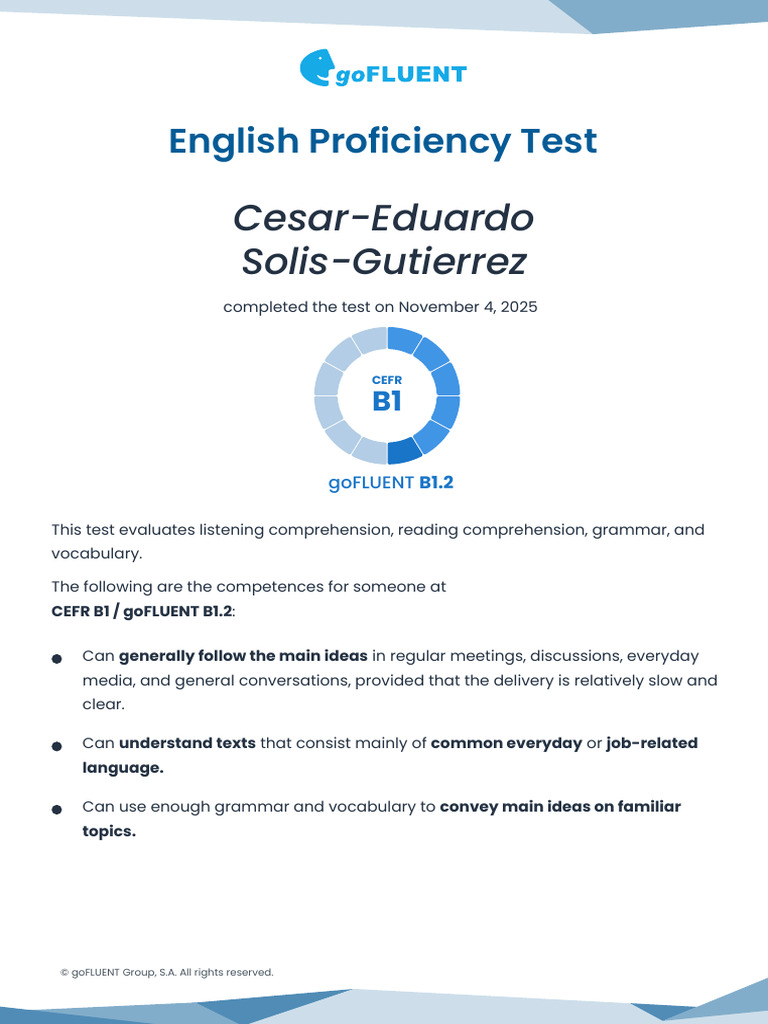 Cesar-Eduardo Solis-Gutierrez Proficiency Test Result | PDF