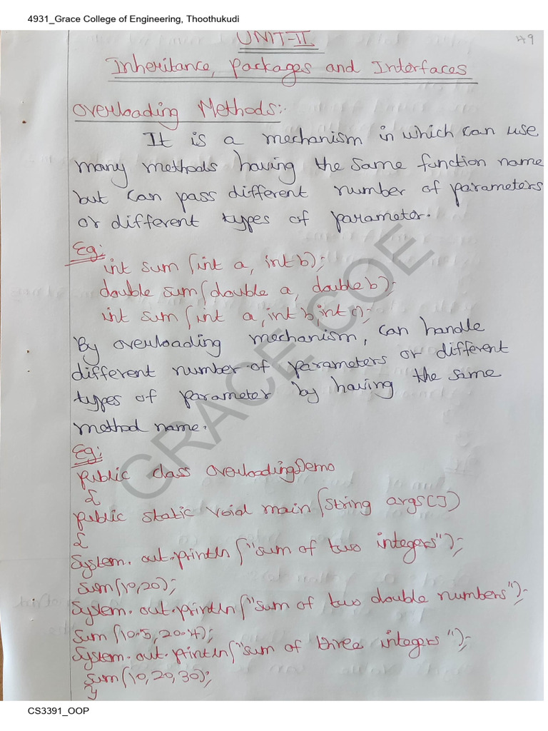 III CSE CS3391 OOP Unit2 | PDF