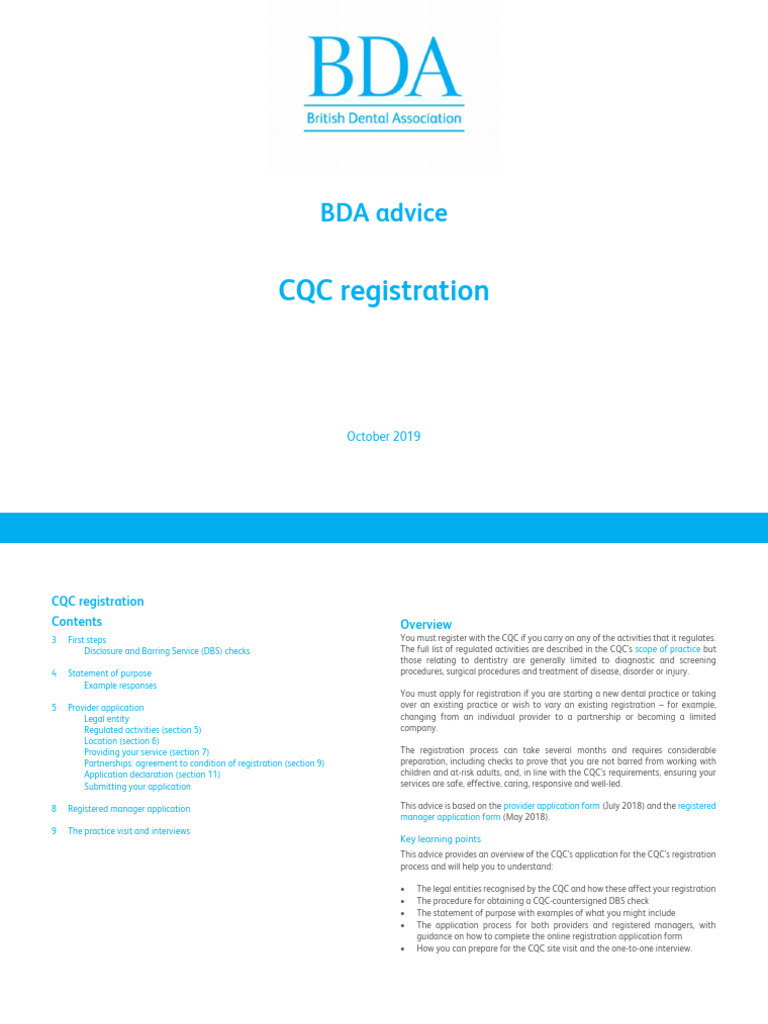 CQC Registration | PDF | Dentistry | Periodontology