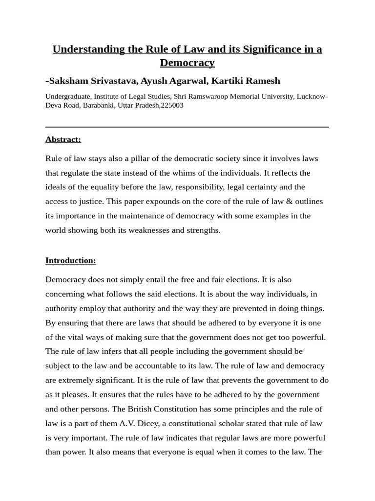 Understanding The Rule of Law and Its Significance in A Democracy | PDF