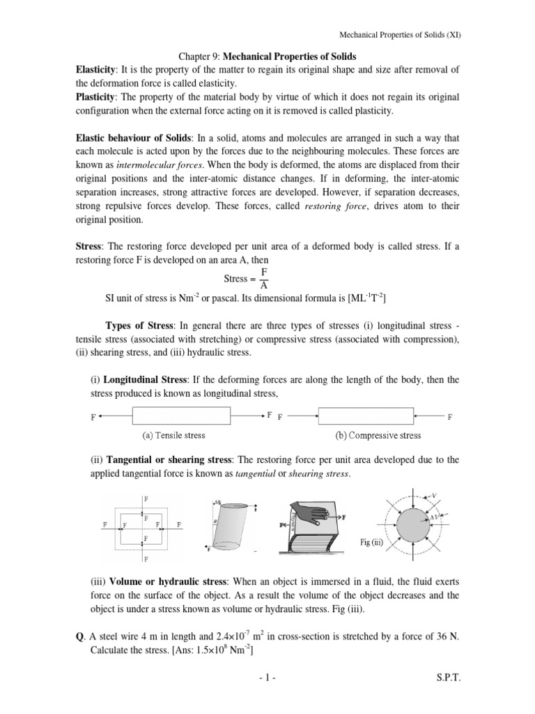 XI, C-9, Mechanical Properties of Solids | PDF | Deformation ...