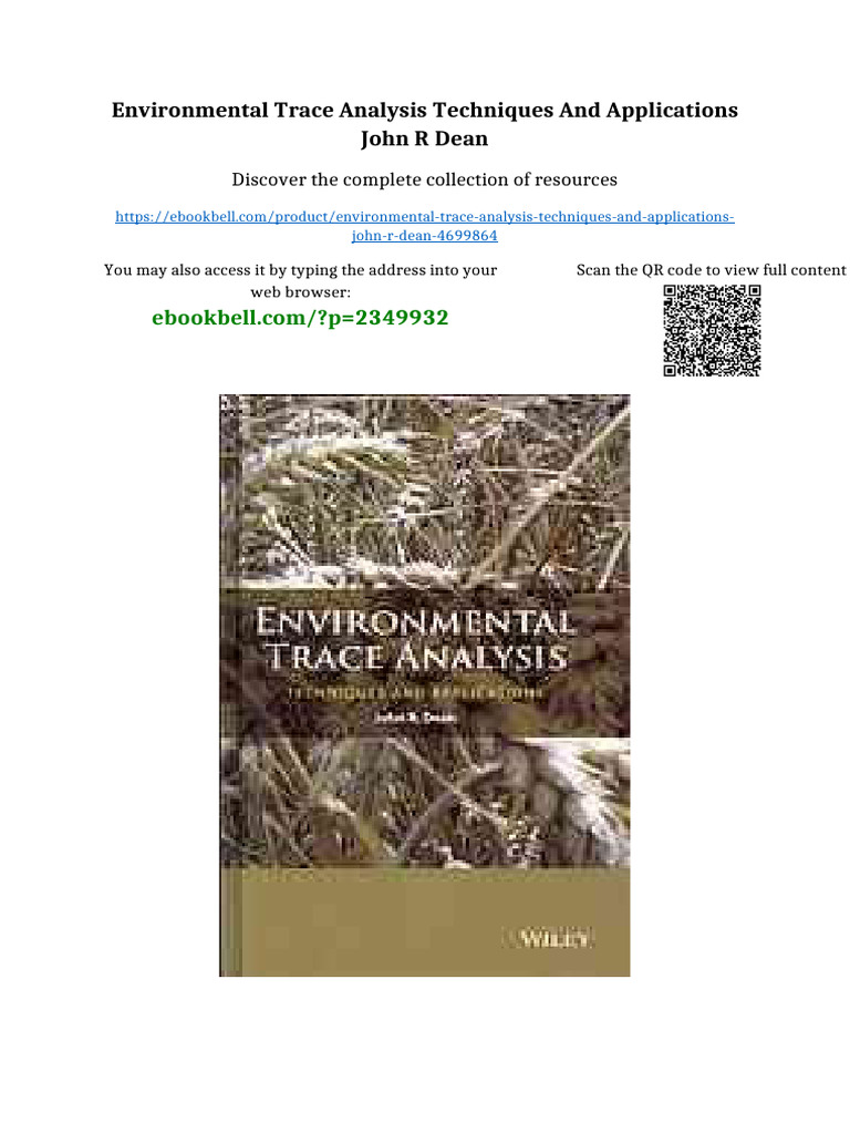 Environmental Trace Analysis Techniques and Applications John R Dean ...