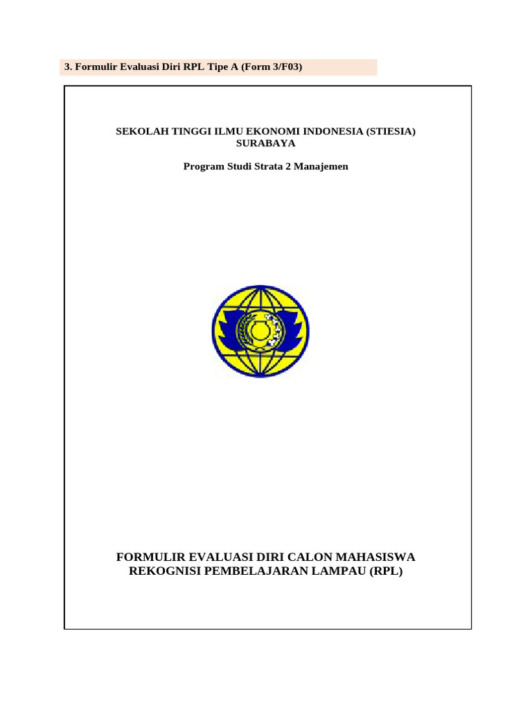 Formulir Evaluasi Diri RPL Tipe A (Form 3 F03) S2 Manajemen | PDF