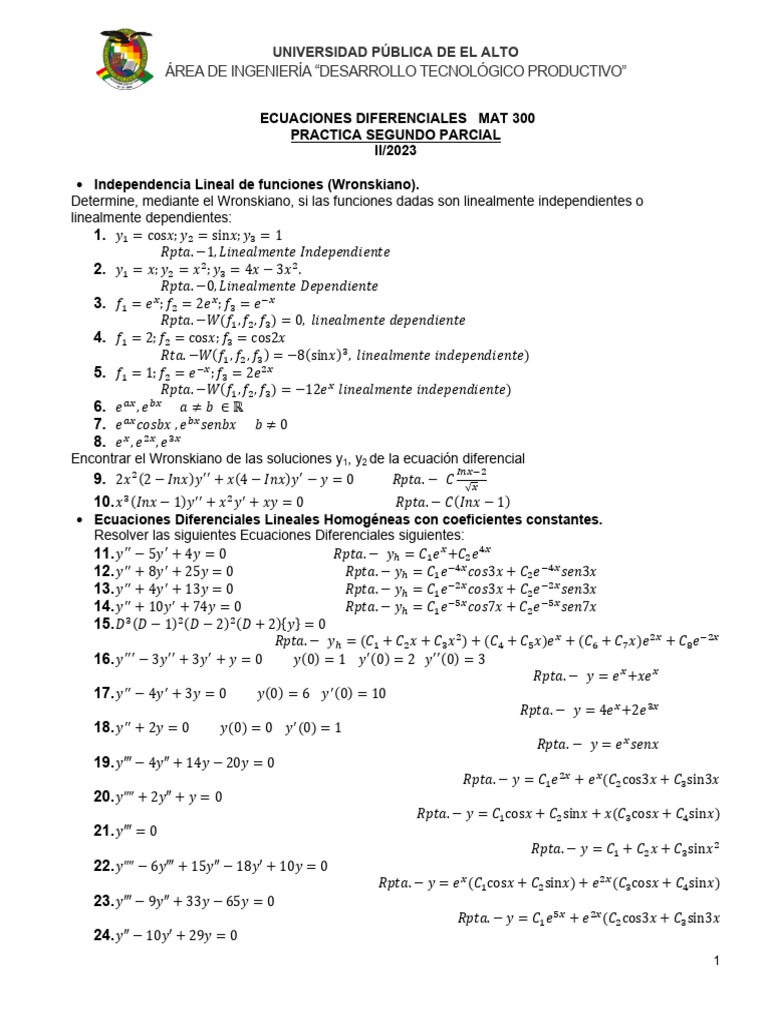 Practica 2do - Parcial - Ecuaciones Diferenciales II - 2023 | PDF ...