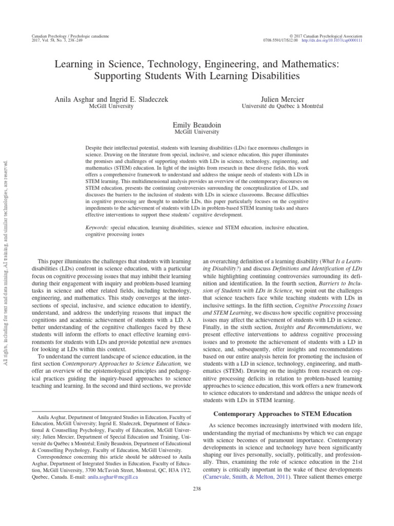 Learning in Science, Technology, Engineering, and Mathematics ...