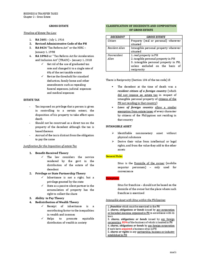 Business & Transfer Taxes - C2 | PDF | Estate Tax In The United States ...