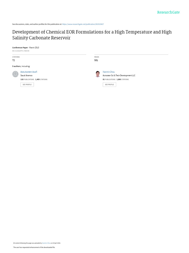 Development of Chemical EOR Formulations For A High Temperature and ...