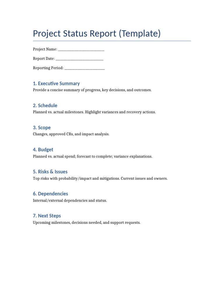 Project Status Report Template | PDF
