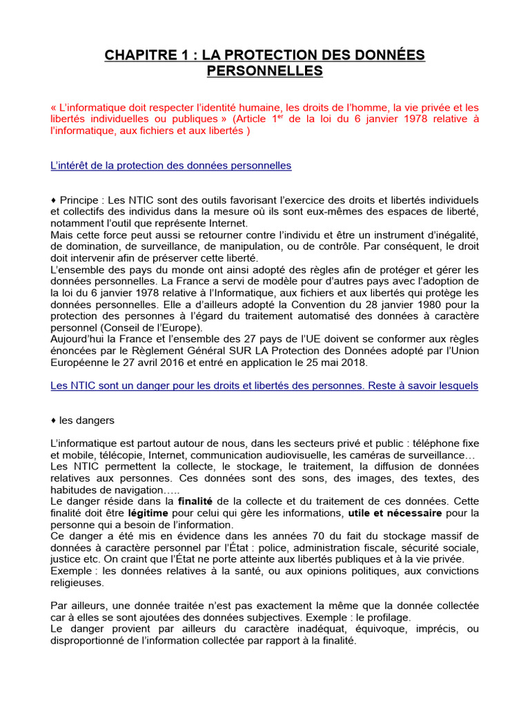 Chapitre 1 La Protection Des Donnees | PDF | Sécurité des systèmes d ...