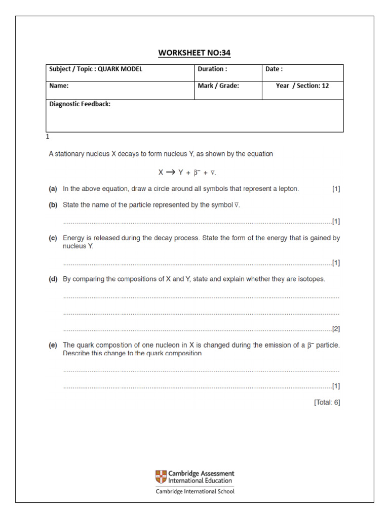 Worksheet 34 Nuclear Quarks Pps | PDF