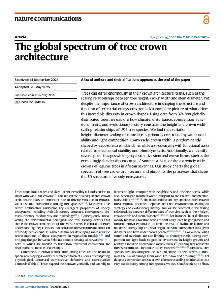 The Global Spectrum of Tree Crown Architecture | PDF | Trees | Leaf