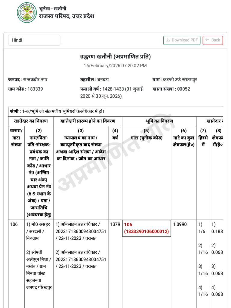 भूलेख 1 | PDF