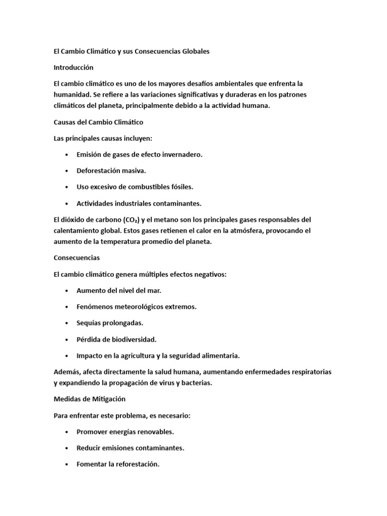 El Cambio Climático y Sus Consecuencias Globales | PDF