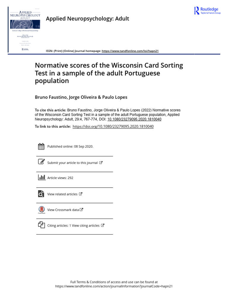 Normative Scores of The Wisconsin Card Sorting Test - Portugal | PDF ...
