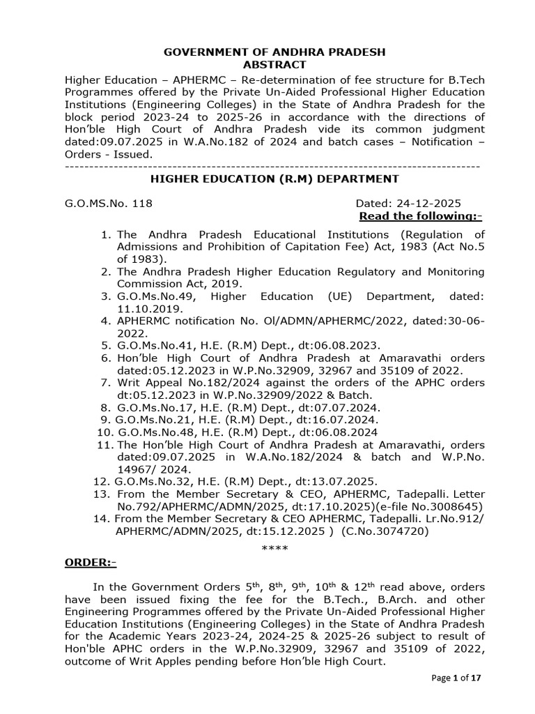 G.O. On Fee 2026 2025HE - MS118 - E | PDF | Fee | Business