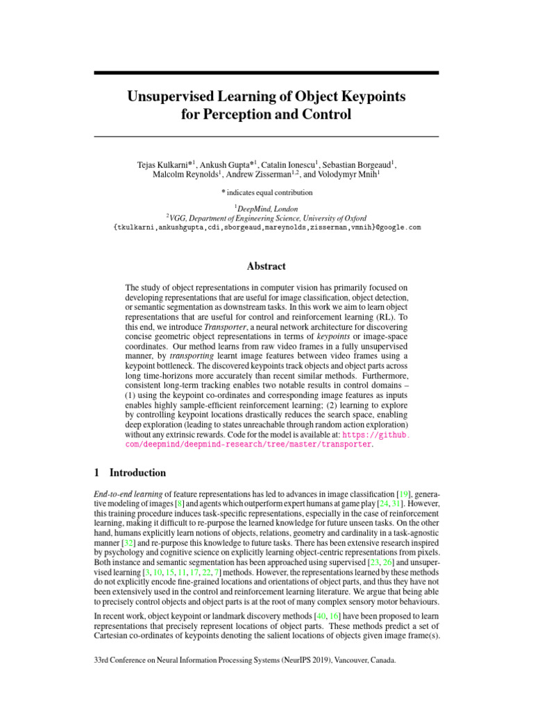 NeurIPS 2019 Unsupervised Learning of Object Keypoints For Perception ...