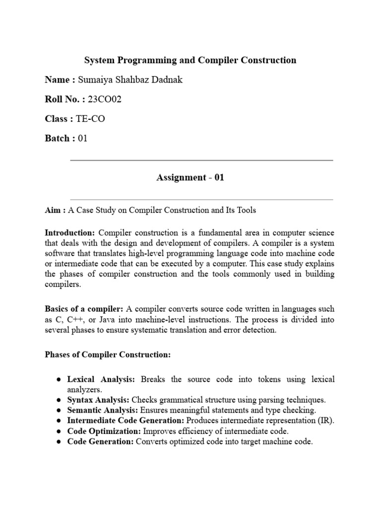 Assignment - 01 Compressed Compressed Compressed | PDF | Compiler | Parsing