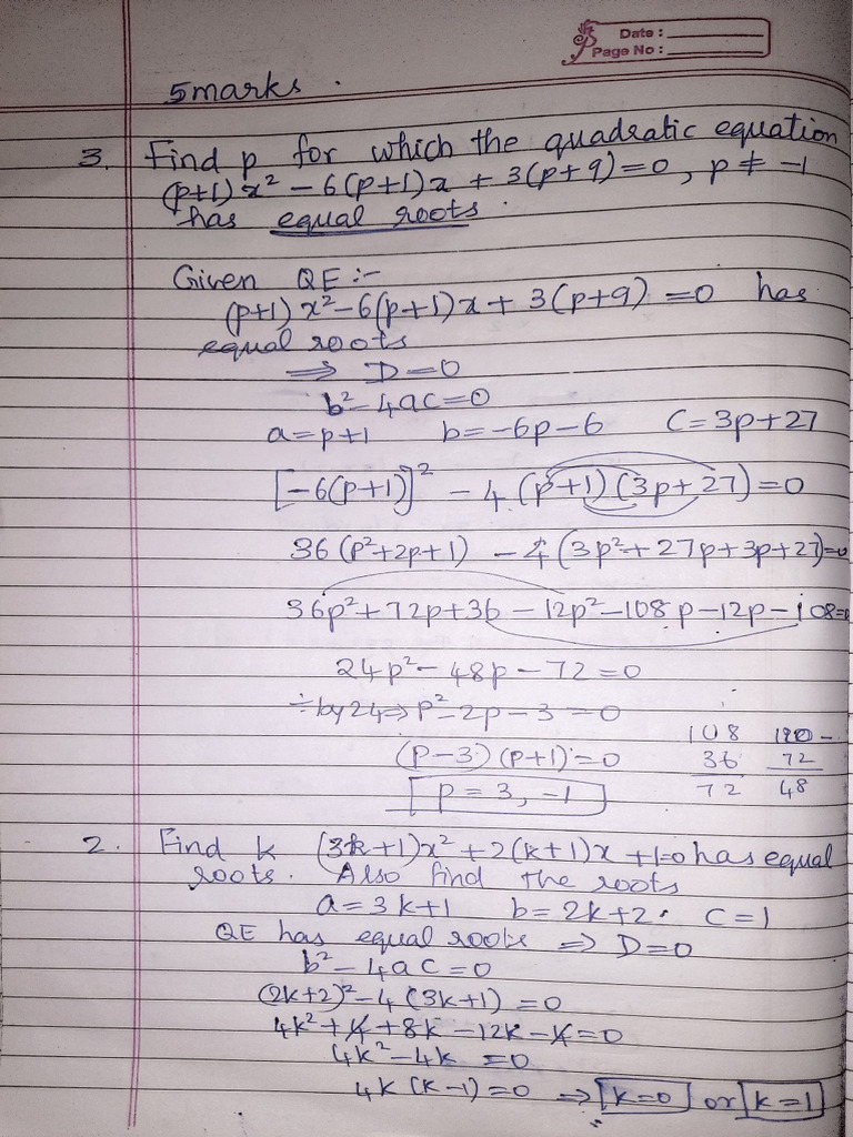 quadratic 5 marks | PDF | Equations | Elementary Mathematics