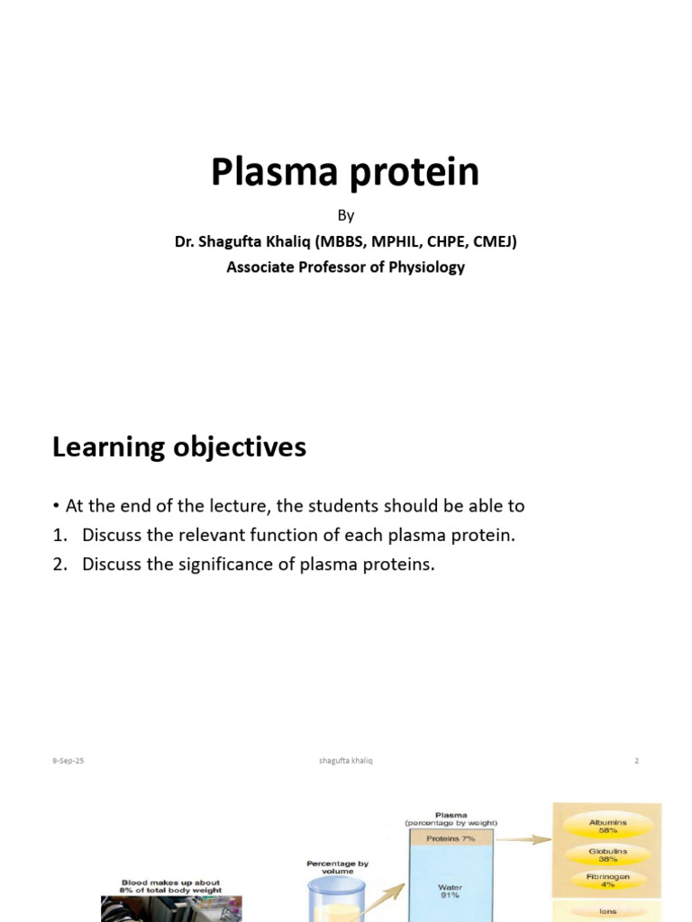 PLasma Proteins (10!09!25) | PDF | Blood Plasma | Clinical Medicine