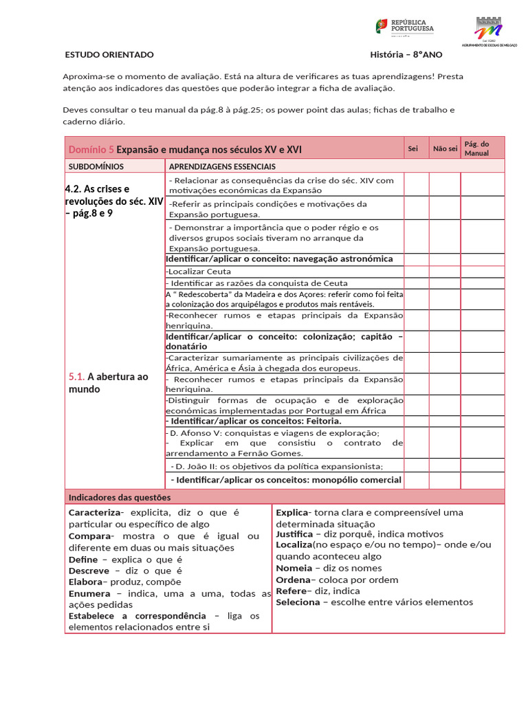 Estudo Orientado - 8º Ano - História | PDF | Portugal