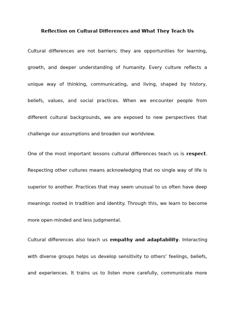 Reflection On Cultural Differences | PDF