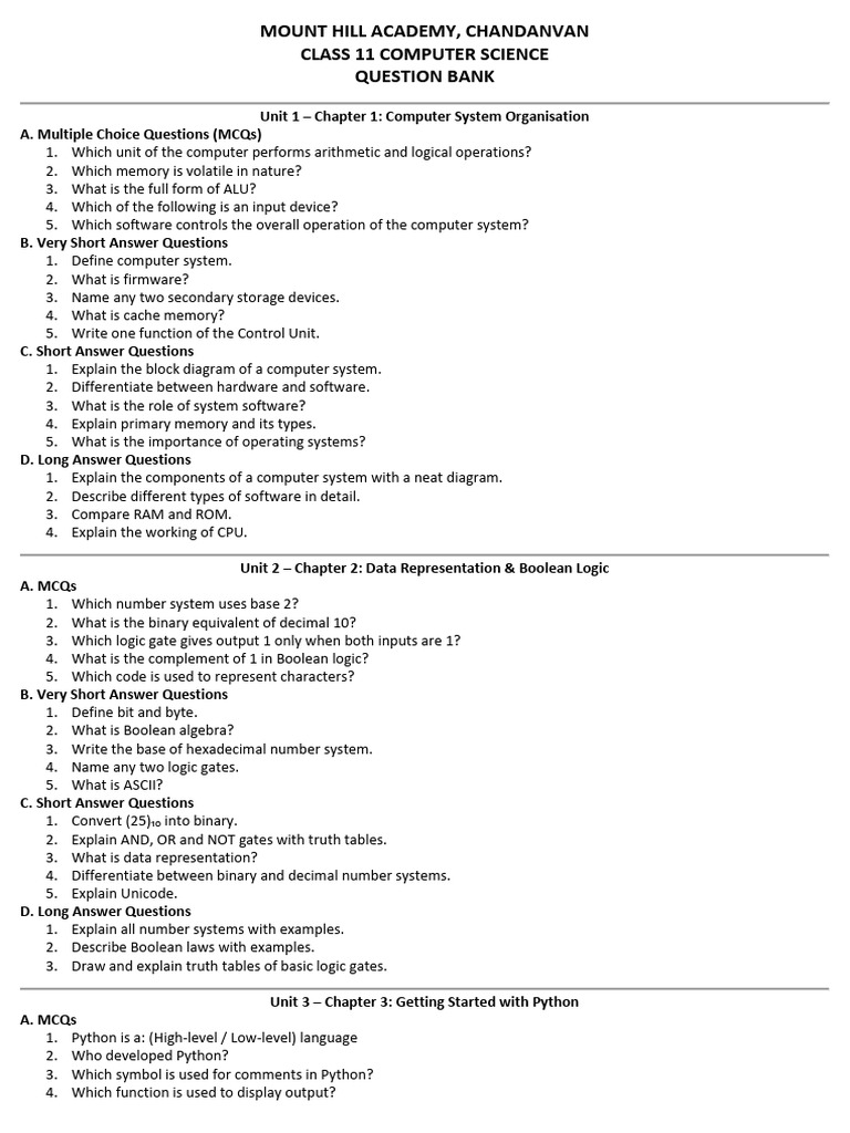 Class Xi Question Bank C.S | PDF | Python (Programming Language ...