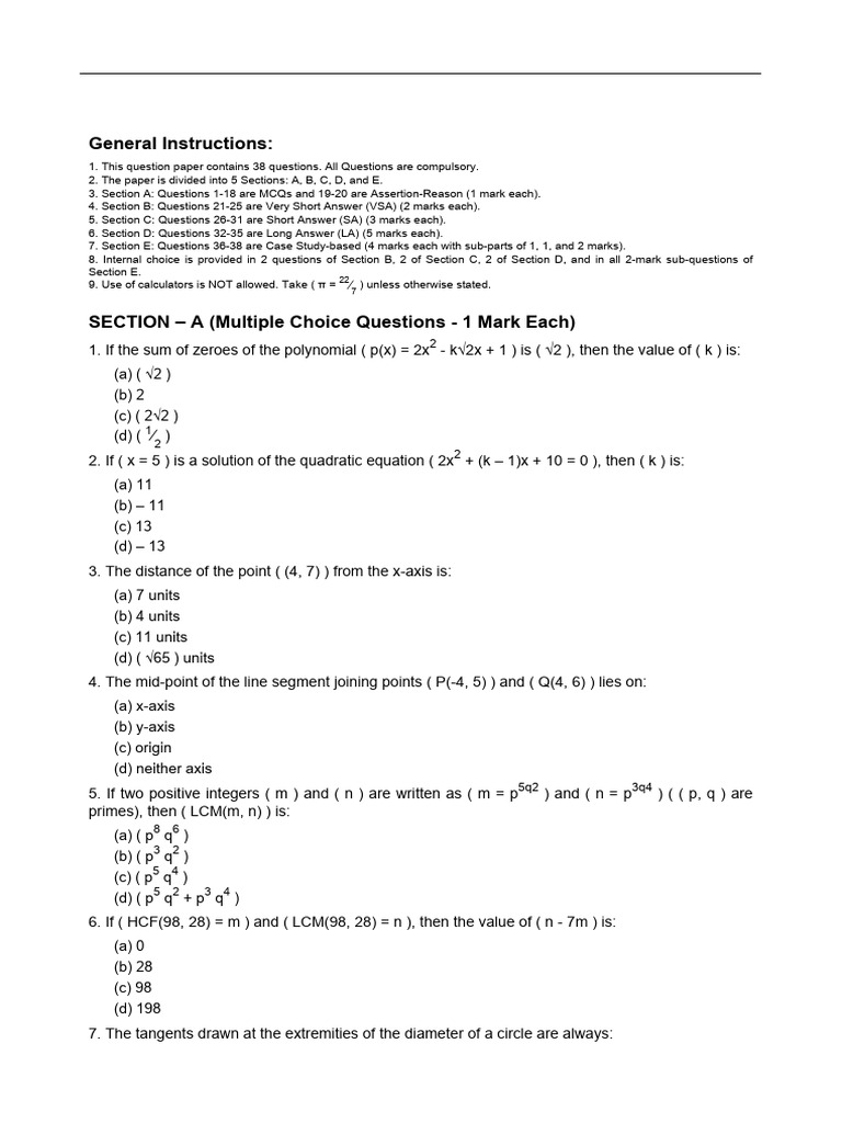 CBSE Class X Mathematics Standard | PDF | Circle | Angle