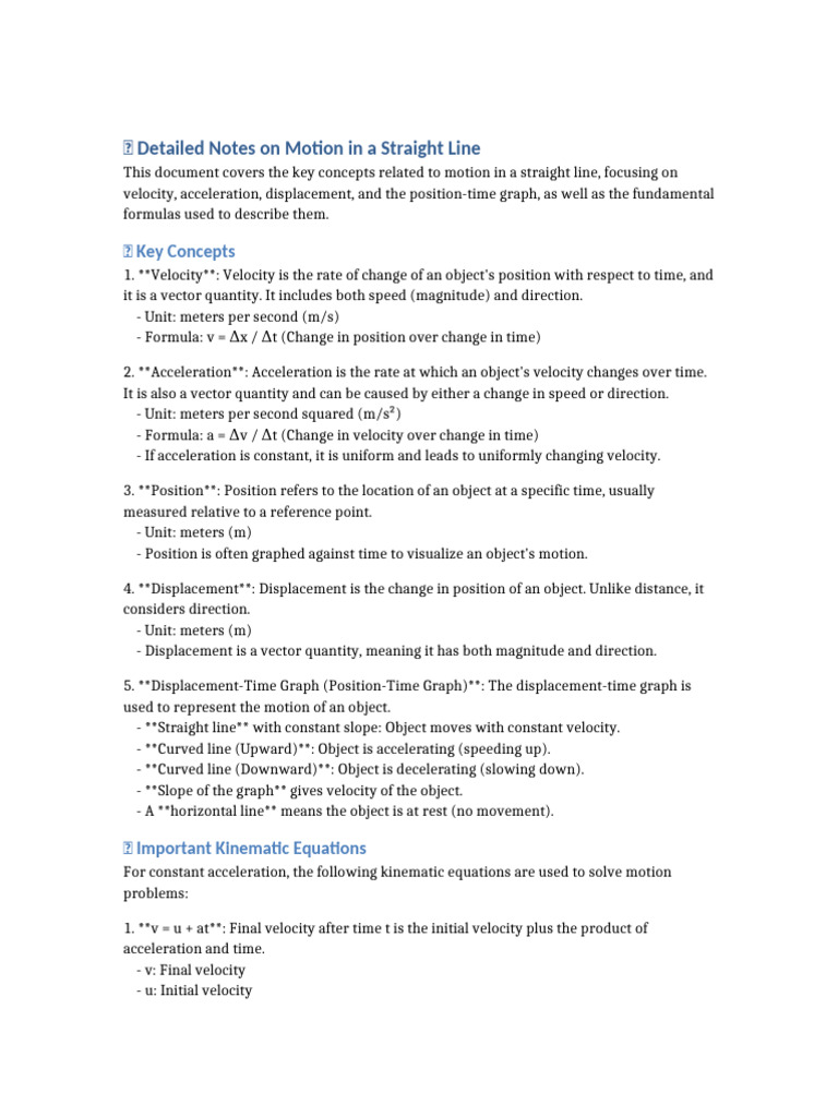 Detailed Motion Notes Physics v2 | PDF | Velocity | Acceleration