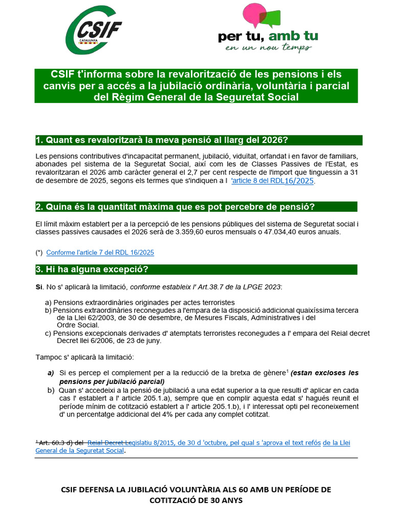 Csif T Informa Sobre Pensions Del RGSS 2026 | PDF