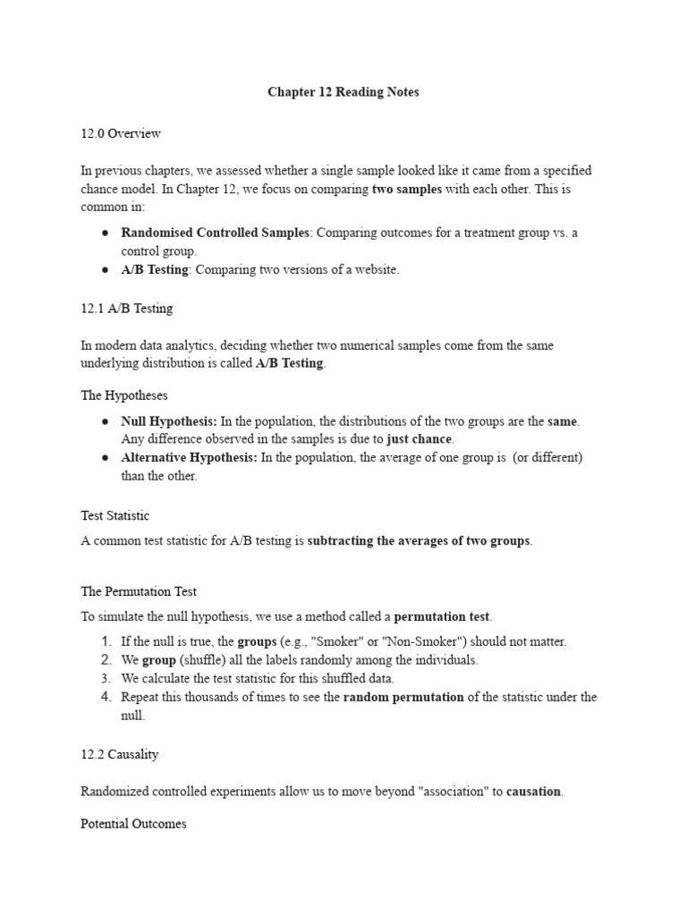 Chapter 12 Notes - Data Science | PDF | Null Hypothesis | P Value