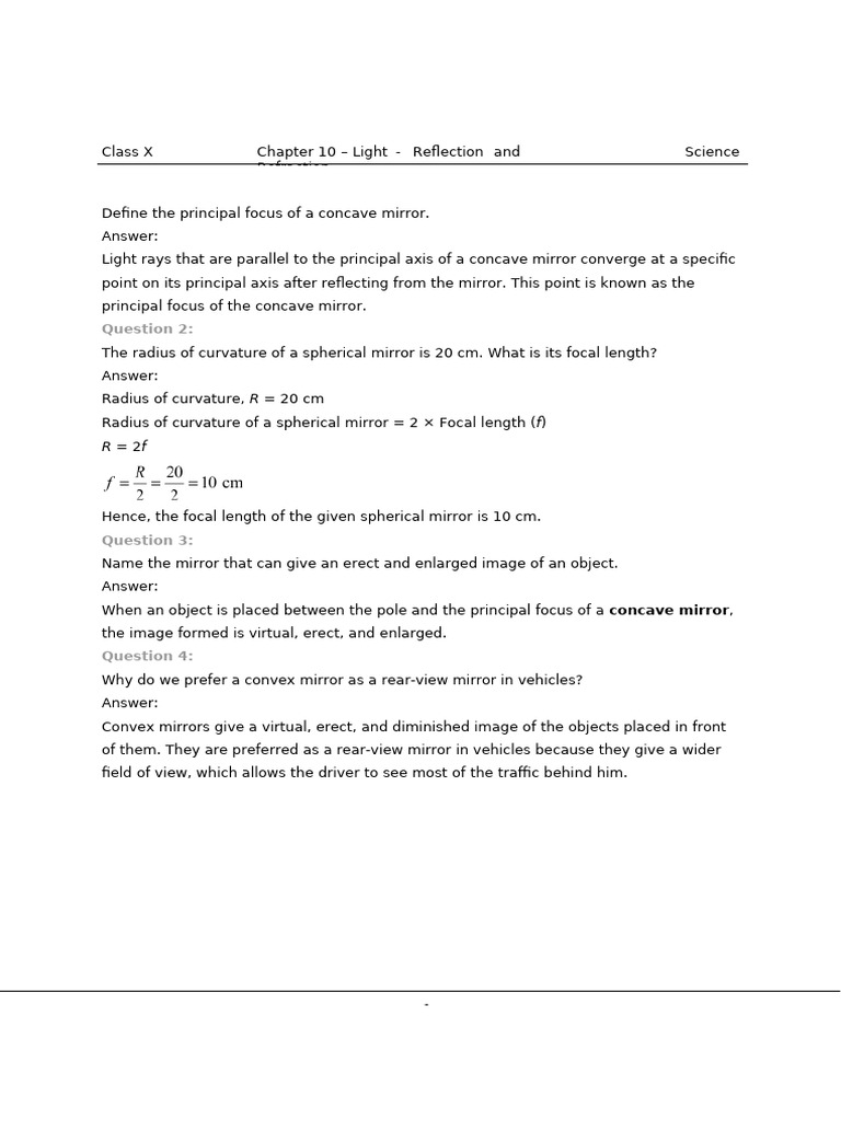 Edited Chapter 10 Light Reflection and Refraction | PDF | Mirror | Optics