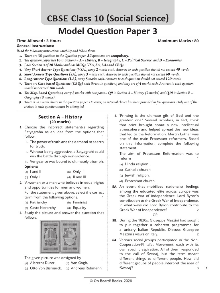 CBSE Class 10 (Social Science) Model Question Paper 3 | PDF ...
