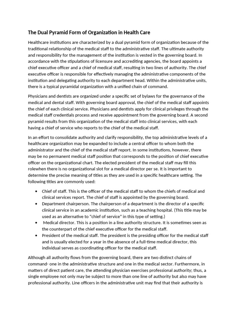The Dual Pyramid Form of Organization in Health Care | PDF | Employment ...
