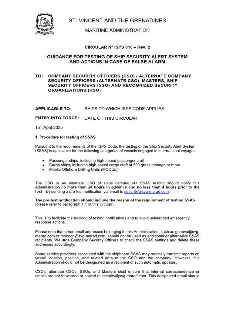 ISPS 013 Guidance For Testing SSAS and Actions in Case of False SSAS ...