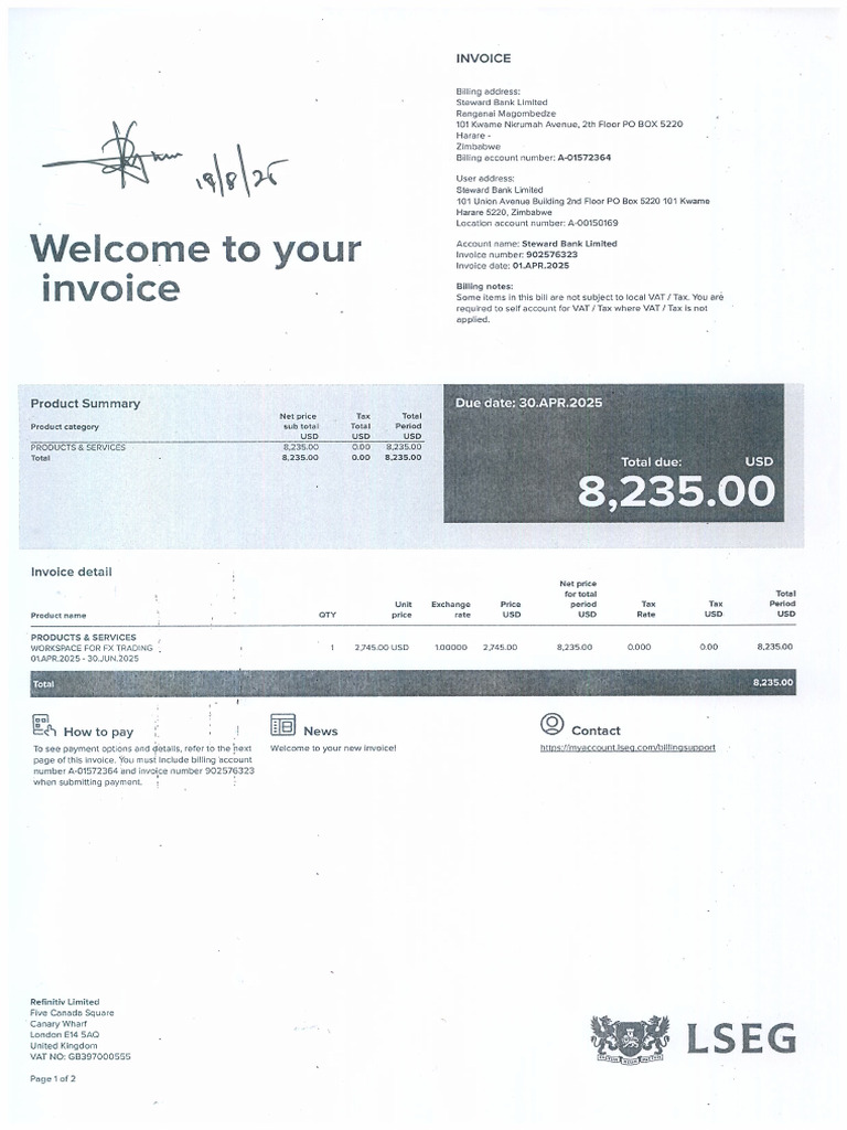 Refinitiv Invoices 08.2025 | PDF