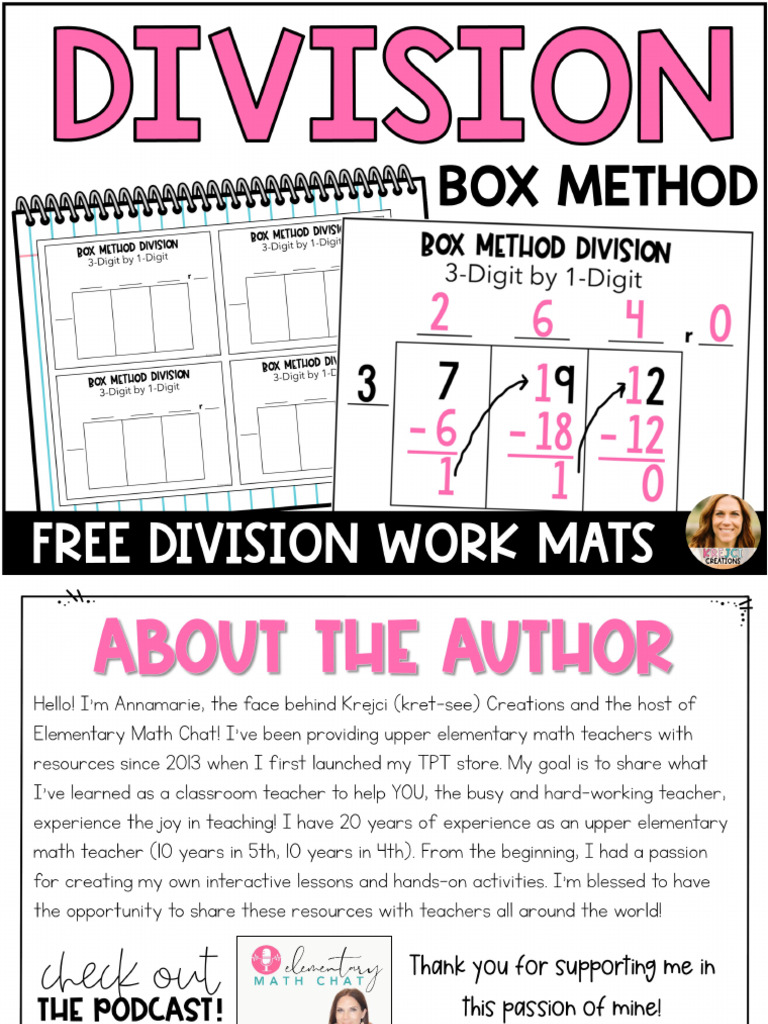 FREEBoxMethodLongDivisionMathWorkMatandInteractiveNotebook4thGrade 1 | PDF