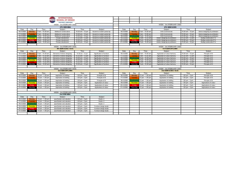 3rd Week of Feb Time Table ID | PDF