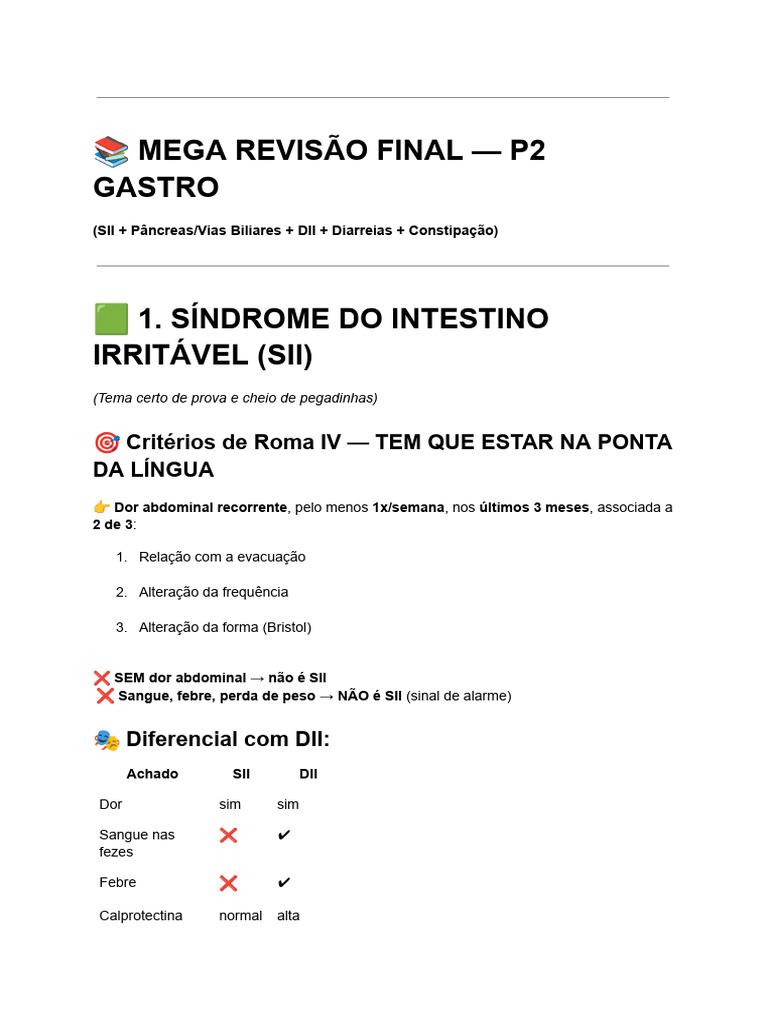 Resumao Gastro | PDF | Síndrome do intestino irritável | Colite ulcerosa