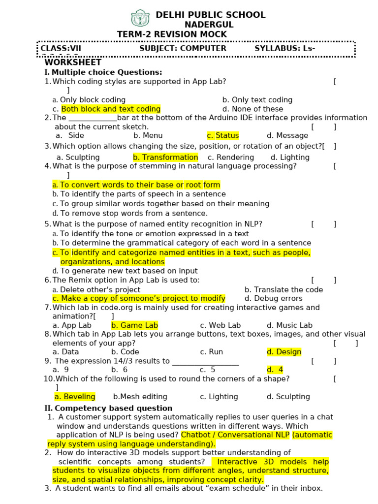 Grade-7 Computers Mock WS Key | PDF | 3 D Computer Graphics | User ...