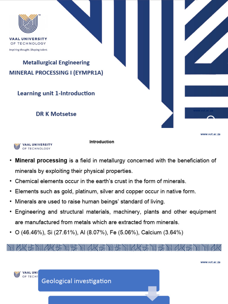 Learning Unit 1 - Introduction To Mineral Processing | PDF | Minerals | Ore
