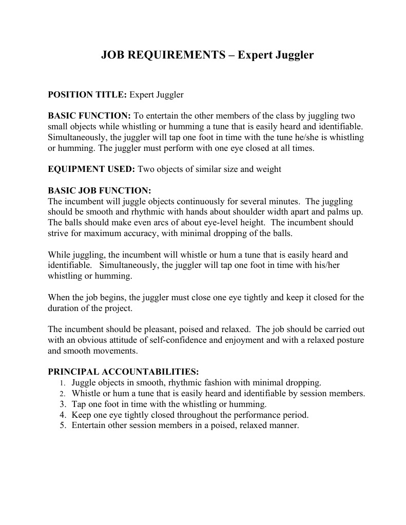 Expert Juggler Job Requirements | PDF | Language Arts & Discipline ...