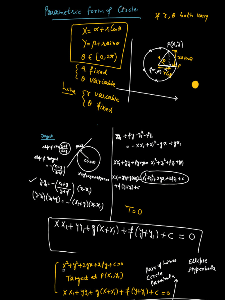Circle - L-04 (Class Notes) - Parametric Form, Tangent and Normal | PDF
