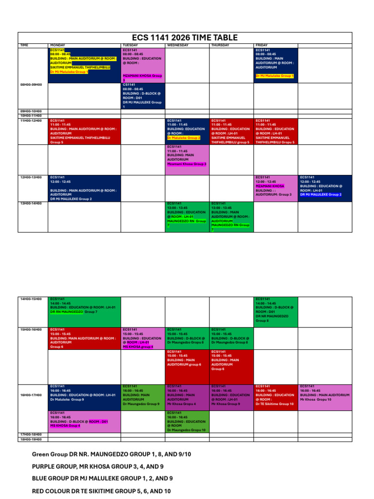 ECS 1141 Final 2026 TIME TABLE | PDF