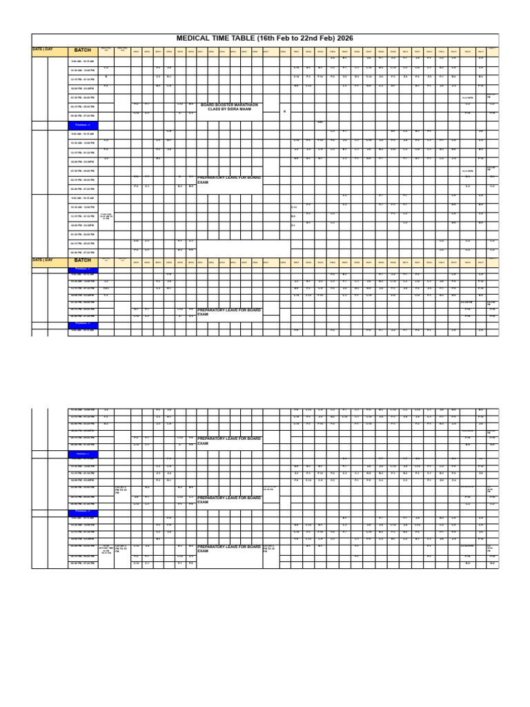 Medical Time Table (16th Feb To 22nd Feb) Re 2026 | PDF
