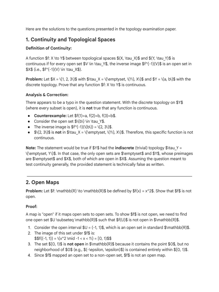 Topology Examination Solutions | PDF | Continuous Function ...