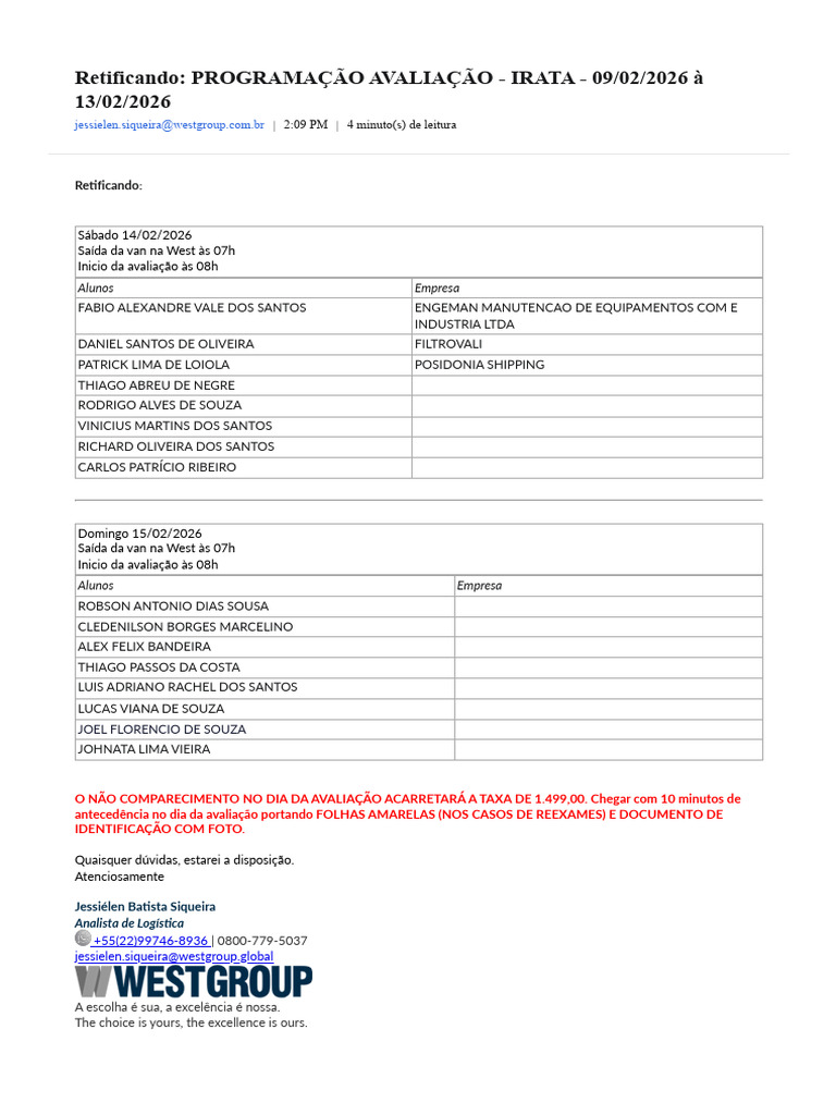 Retificando - Programação Avaliação - Irata - 09-02-2026 À 13-02-2026 | PDF