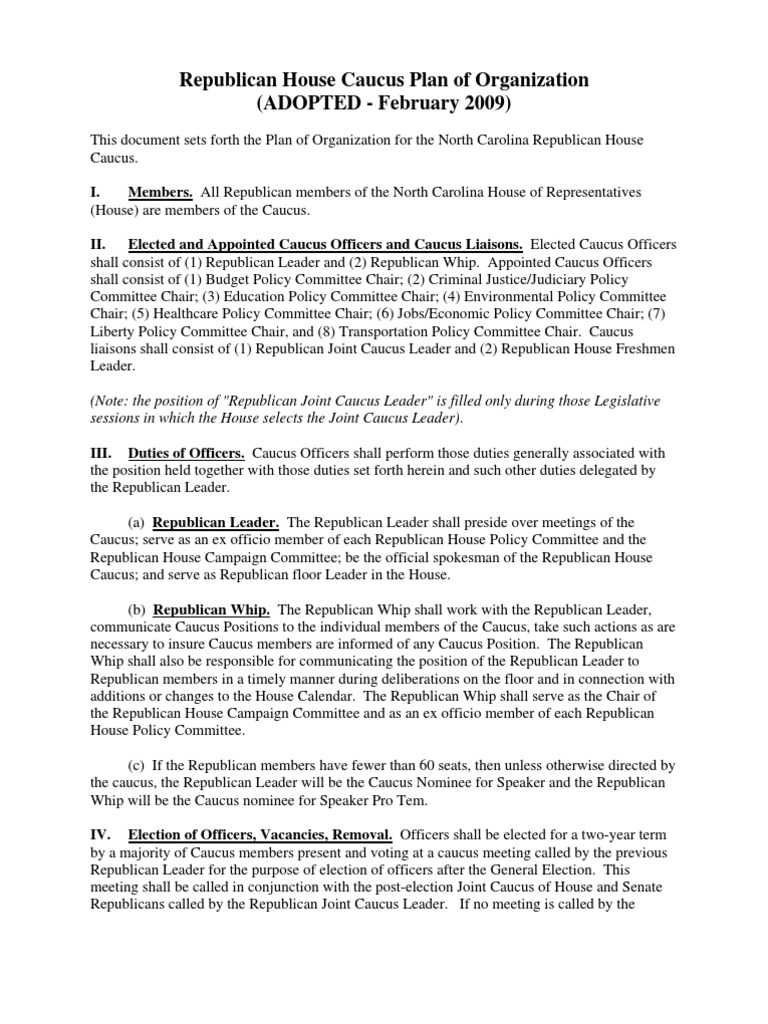 NC Republican House Caucus Structure | PDF | Party Leaders Of The ...