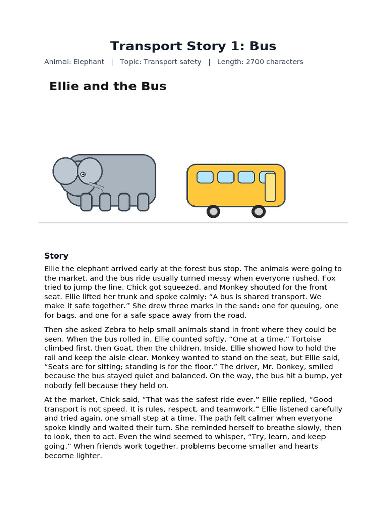 Transport Story With Pictures 1 Bus 2700chars | PDF