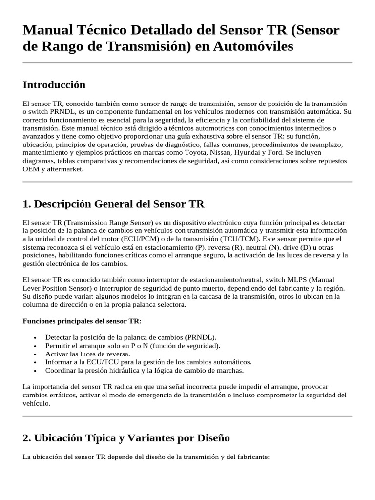 Manual Técnico Detallado Del Sensor TR | PDF | Corriente eléctrica ...