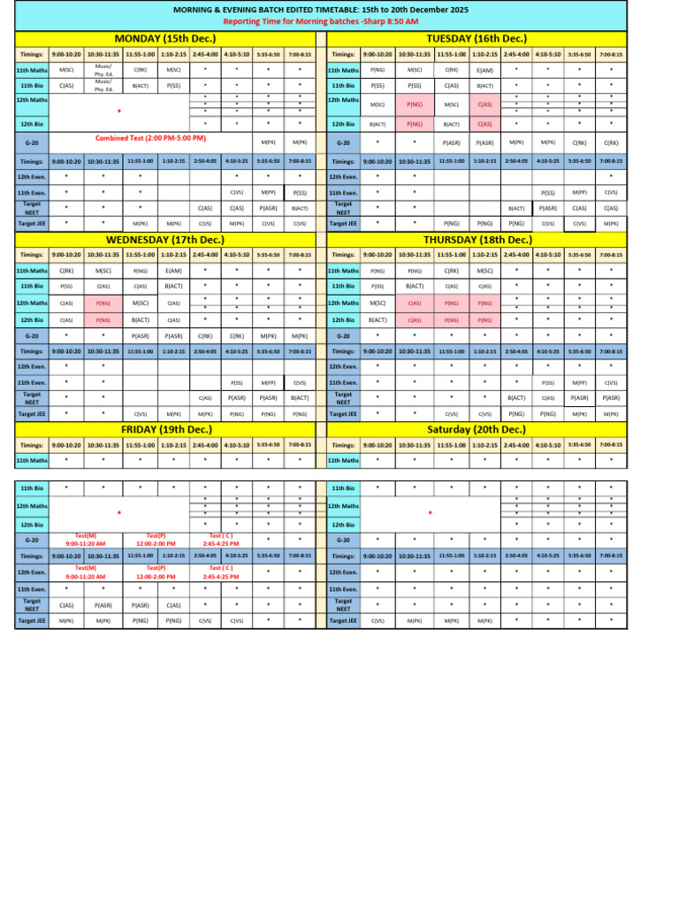 Edited Timetable (15-20 December) | PDF